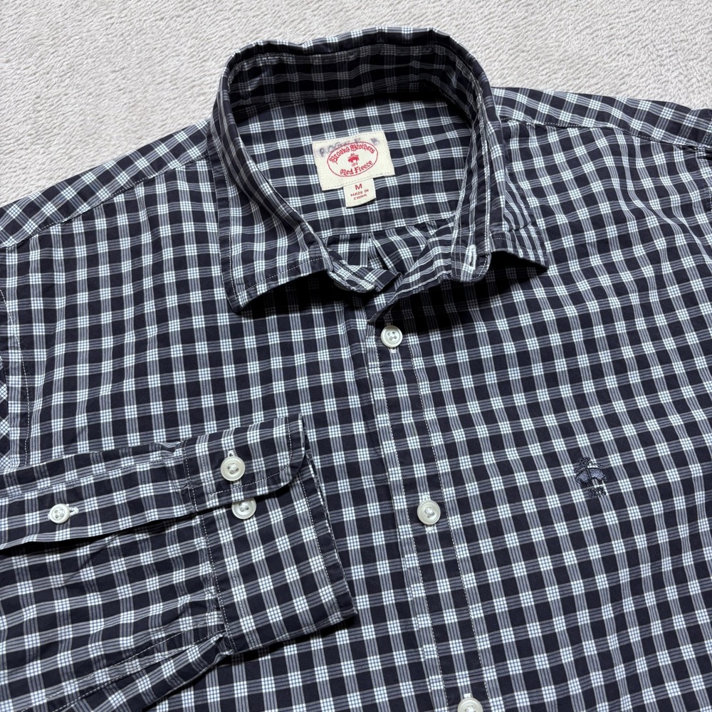 Brooks Brothers Red Fleece Mens Medium Blue Check Button Down Shirt